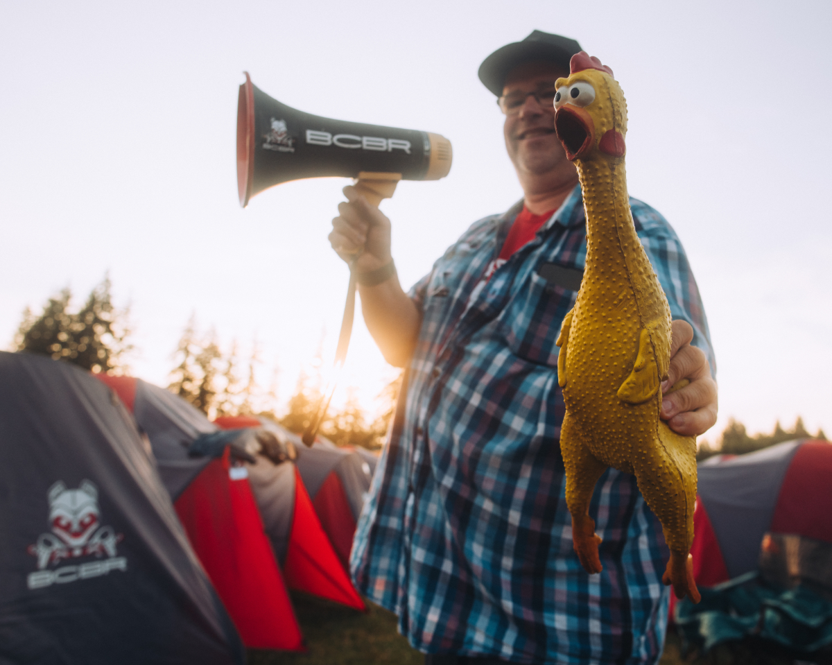 BC Bike Race screaming chicken at sunrise