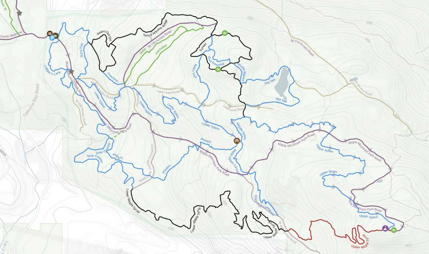 Maple Mountain map from Trailforks
